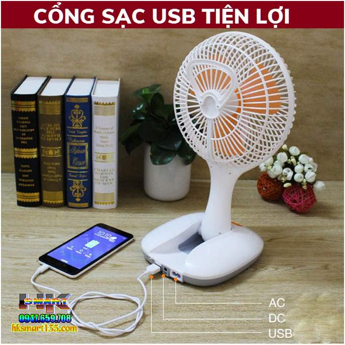 Quạt sạc đa năng tích điện kèm đèn Led 