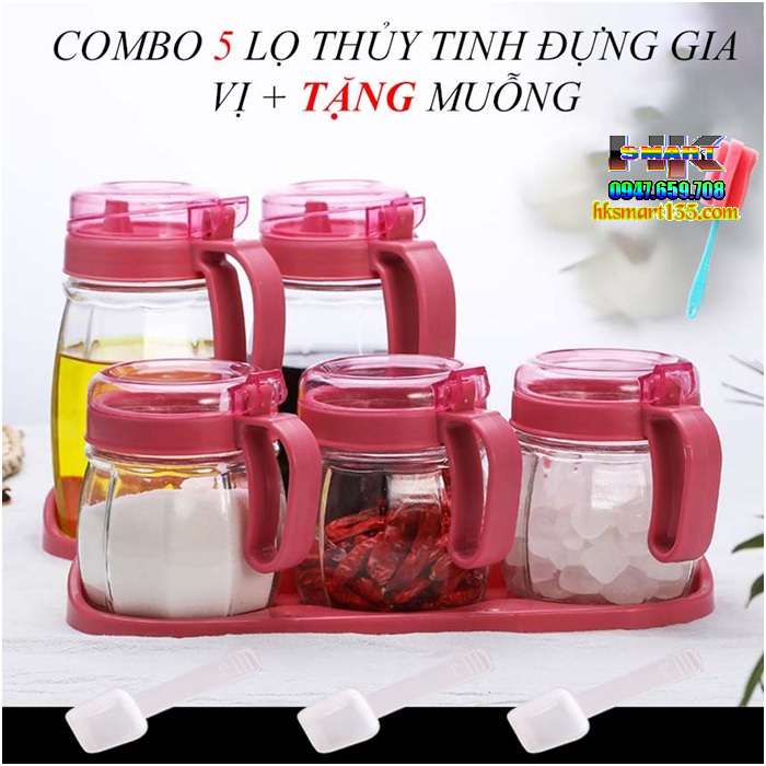 Set 5 lọ thủy tinh đựng gia vị tiện dụng