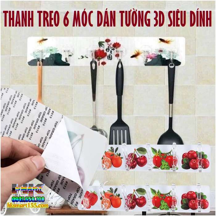 Thanh treo 6 móc dán tường siêu dính