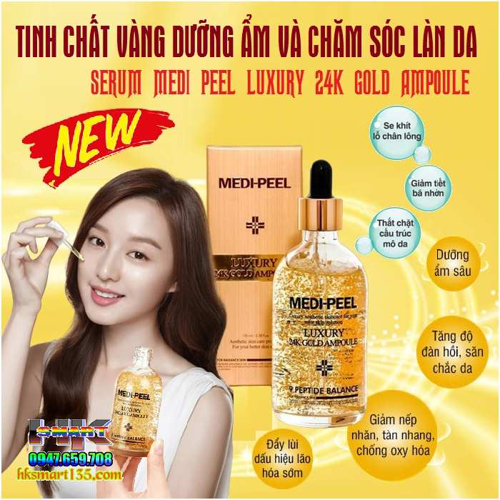 Serum Medi Peel Luxury 24k Gold Ampoule 30ml, tinh chất làm trắng da, giúp da căng bóng, ngăn ngừa lão hoá