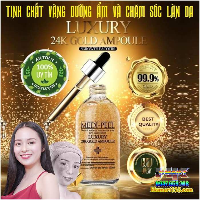 Serum Medi Peel Luxury 24k Gold Ampoule 30ml, tinh chất làm trắng da, giúp da căng bóng, ngăn ngừa lão hoá