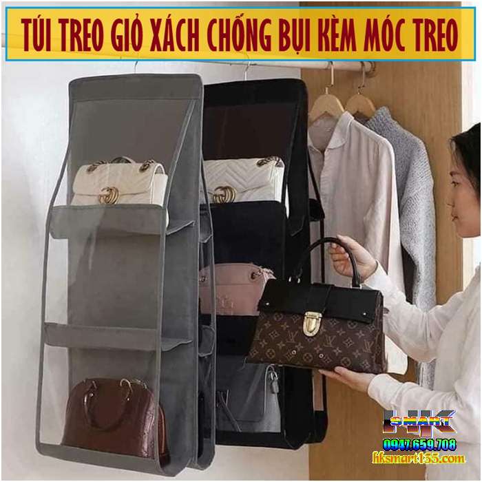 Túi treo túi sách 6 ngăn treo tường có móc treo