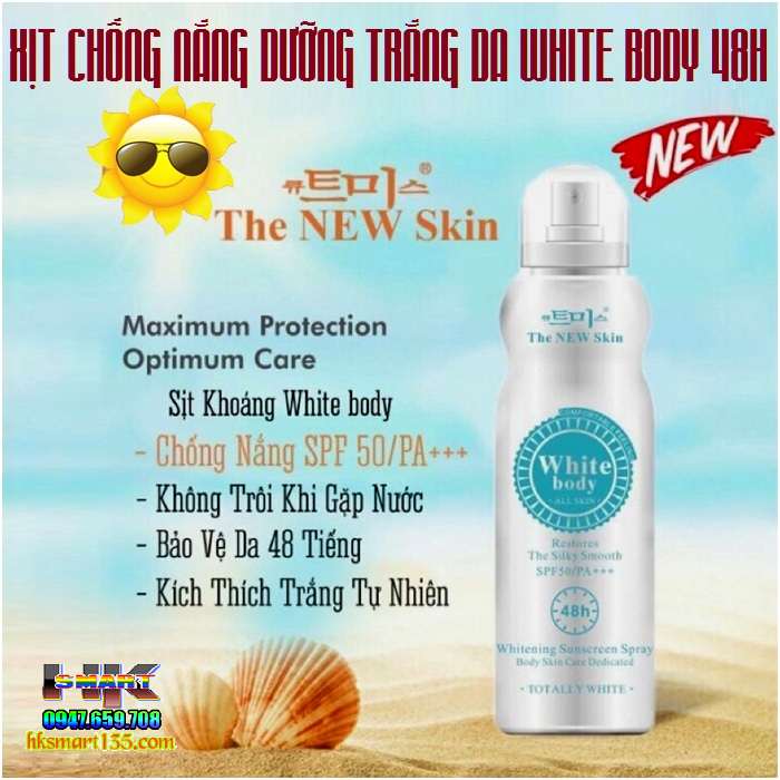 Xịt dưỡng da chống nắng White Body The New Skin 48h