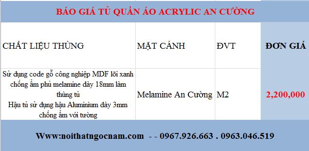 Báo giá tủ quần áo Melamine giá rẻ nhất Hà Nội hiện nay