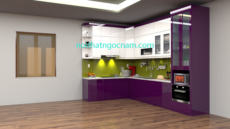 mẫu thiết kế tủ bếp Acrylic hình chữ L