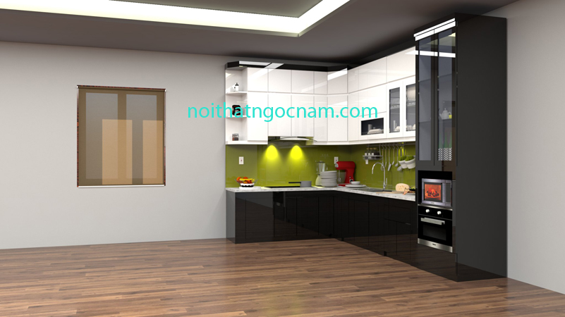 mẫu thiết kế tủ bếp Acrylic hình chữ L