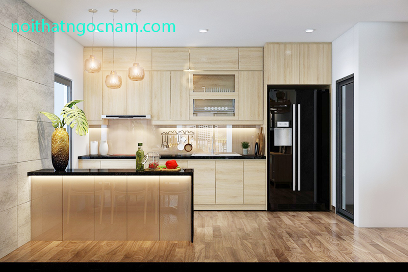 Mẫu tủ bếp Laminate vân gỗ An Cường nhà anh Cường