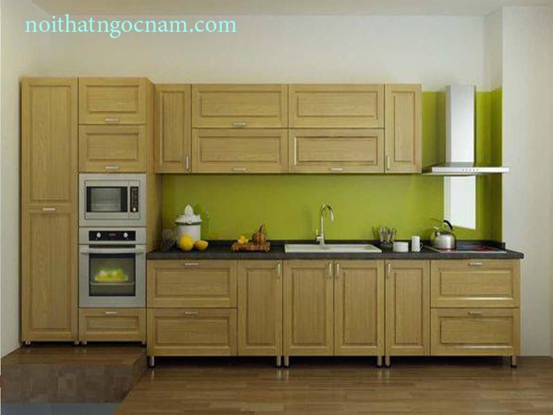 Mẫu tủ bếp inox gỗ sồi chữ i