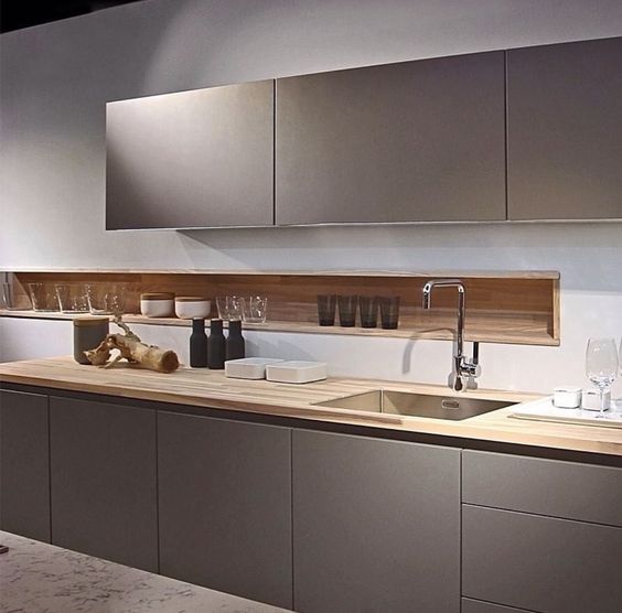 Mẫu tủ bếp inox Laminte An Cường hình chữ i đẹp