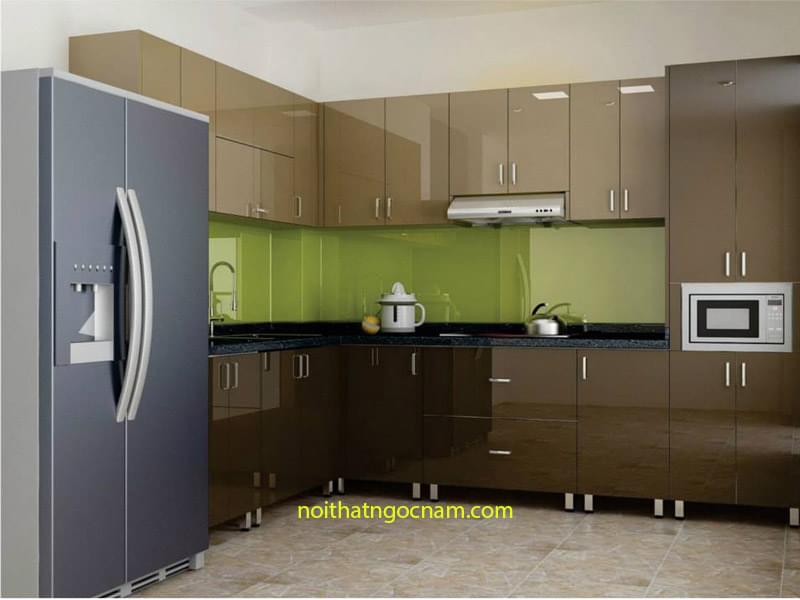Mẫu tủ bếp Acrylic inox chữ L