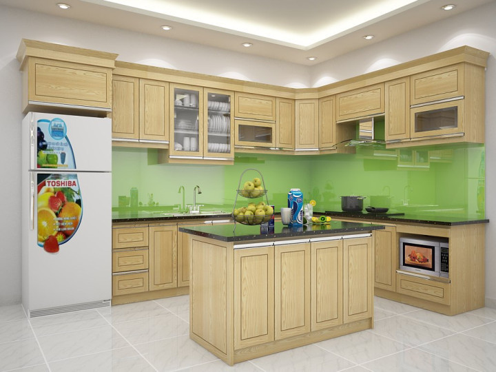 tủ bếp inox gỗ sồi nga