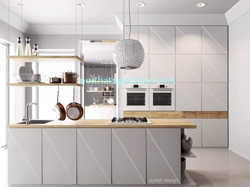 Tủ bếp nhựa Acrylic bóng giương An Cường bàn đảo