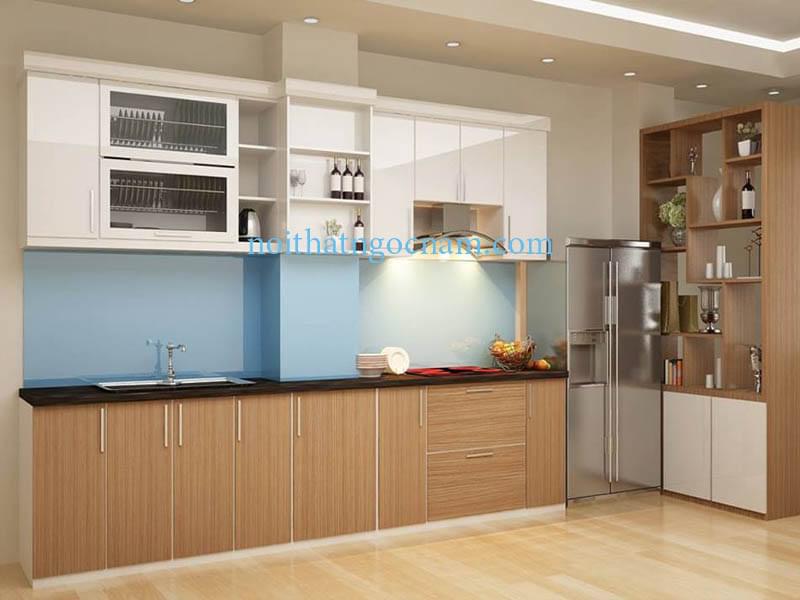 Mẫu tủ bếp nhựa Laminate vân gỗ đẹp hình chữ i