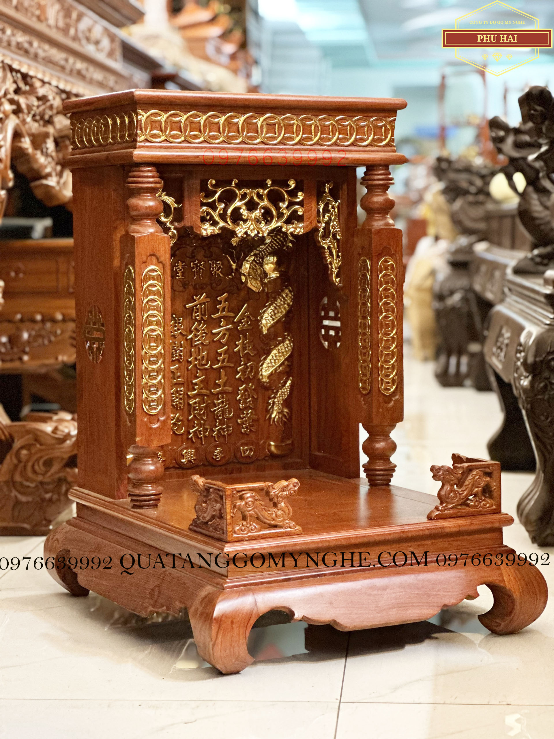 Bàn Thờ Thần Tài Gỗ Dát Vàng
