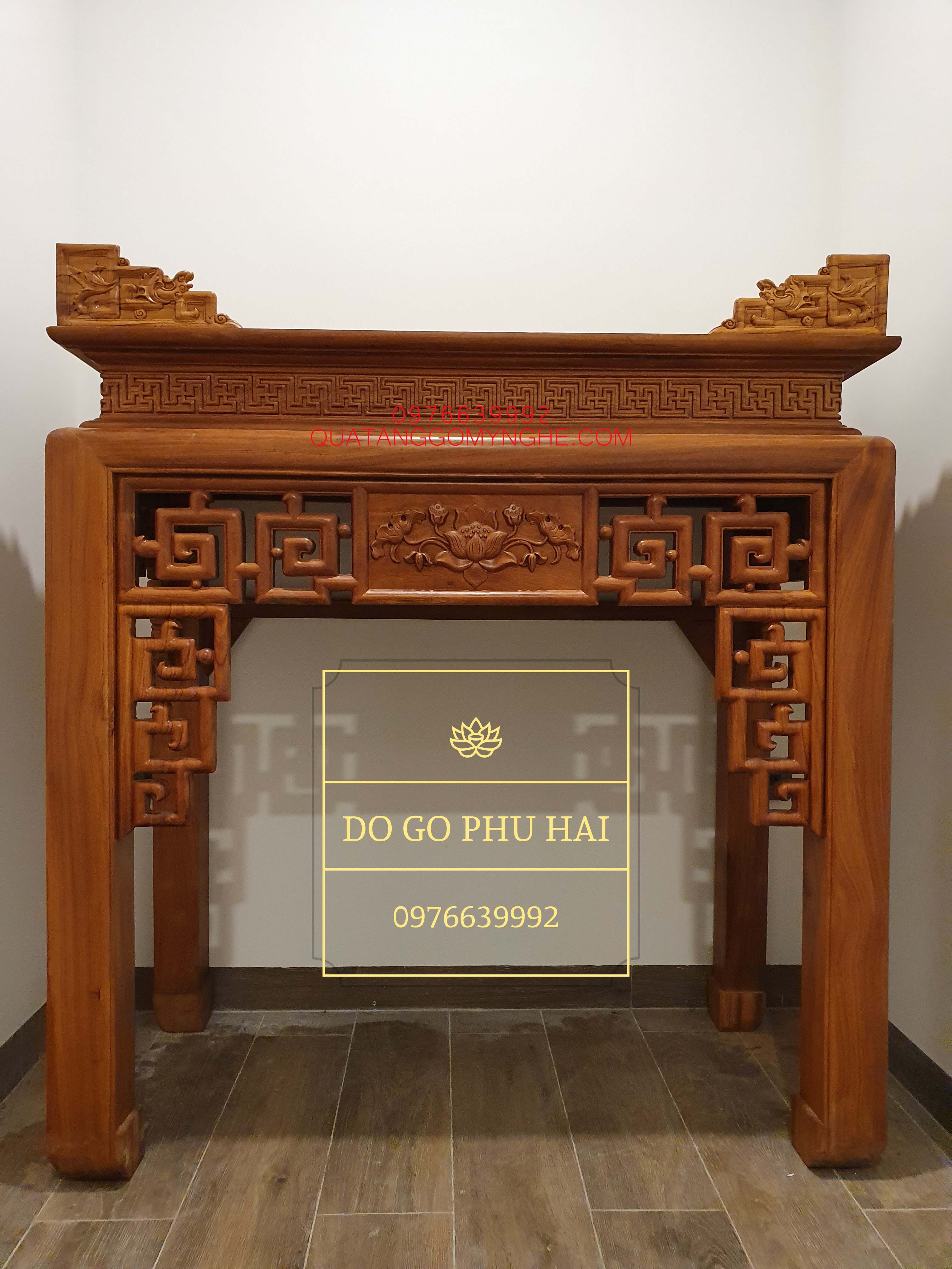 Bàn Thờ Án Gian Gỗ Chạm Sen gỗ gõ đỏ