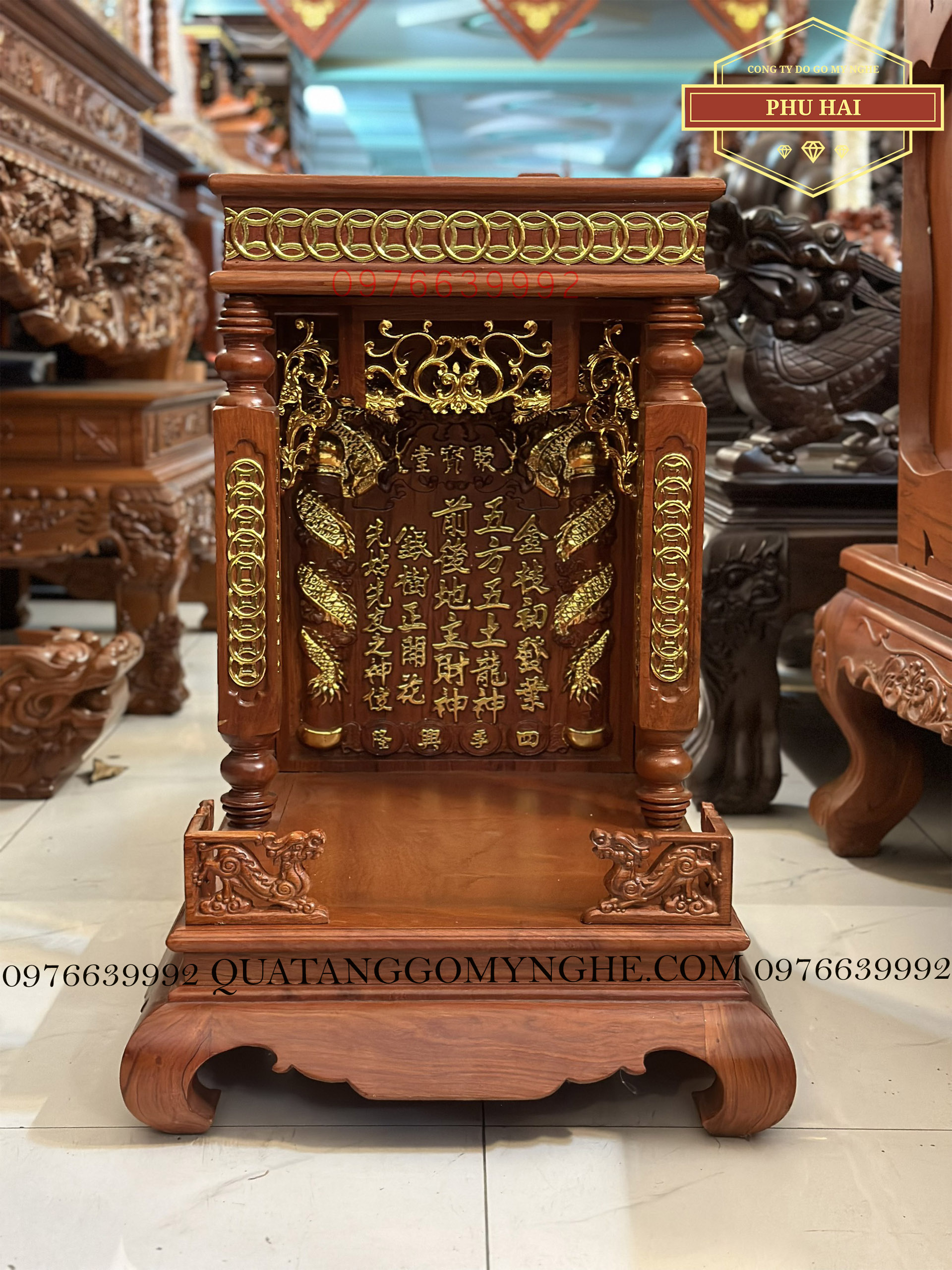 Bàn Thờ Thần Tài Gỗ Dát Vàng
