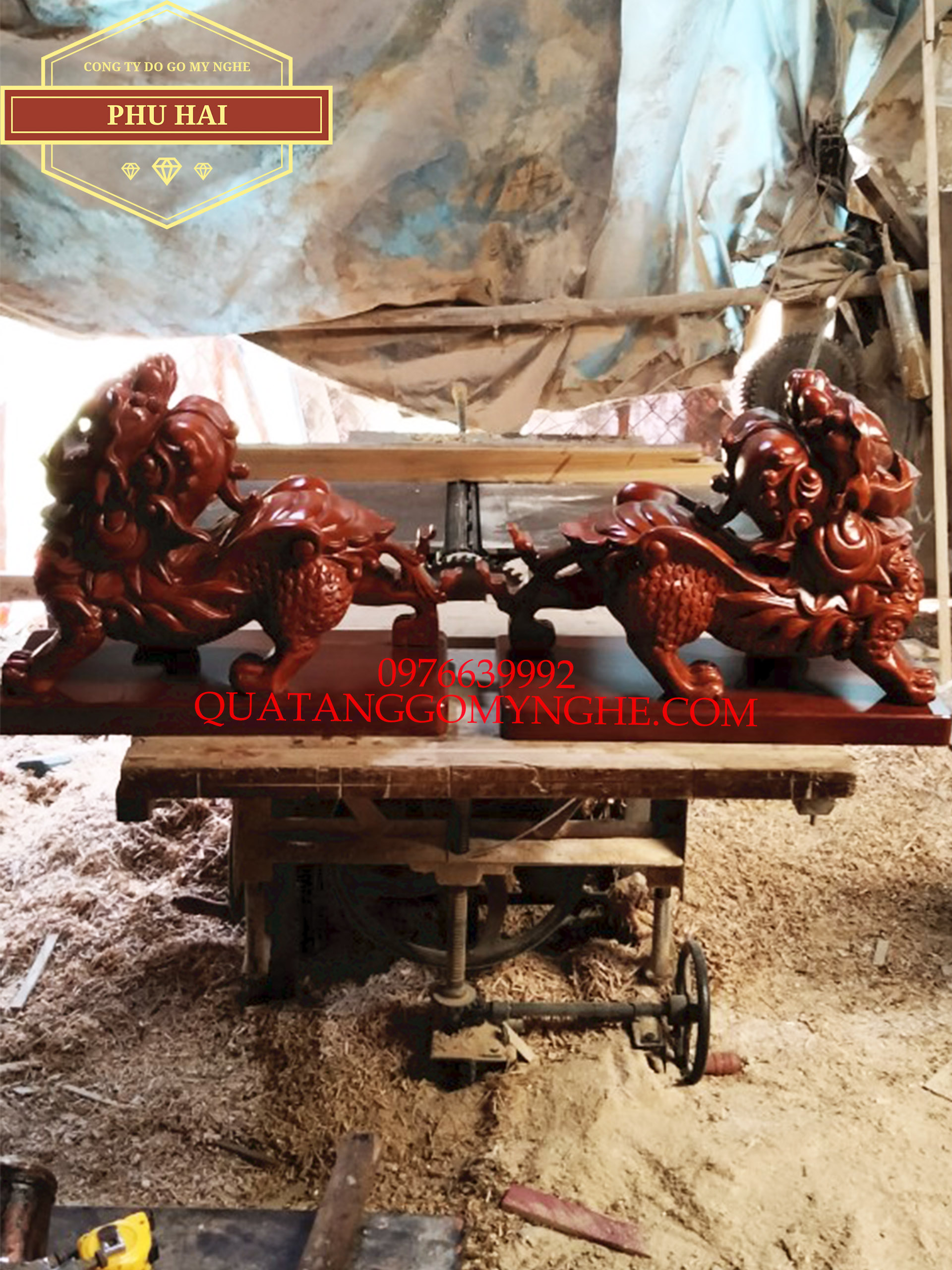 Đôi Nghê Ngậm Ngà Voi Gỗ