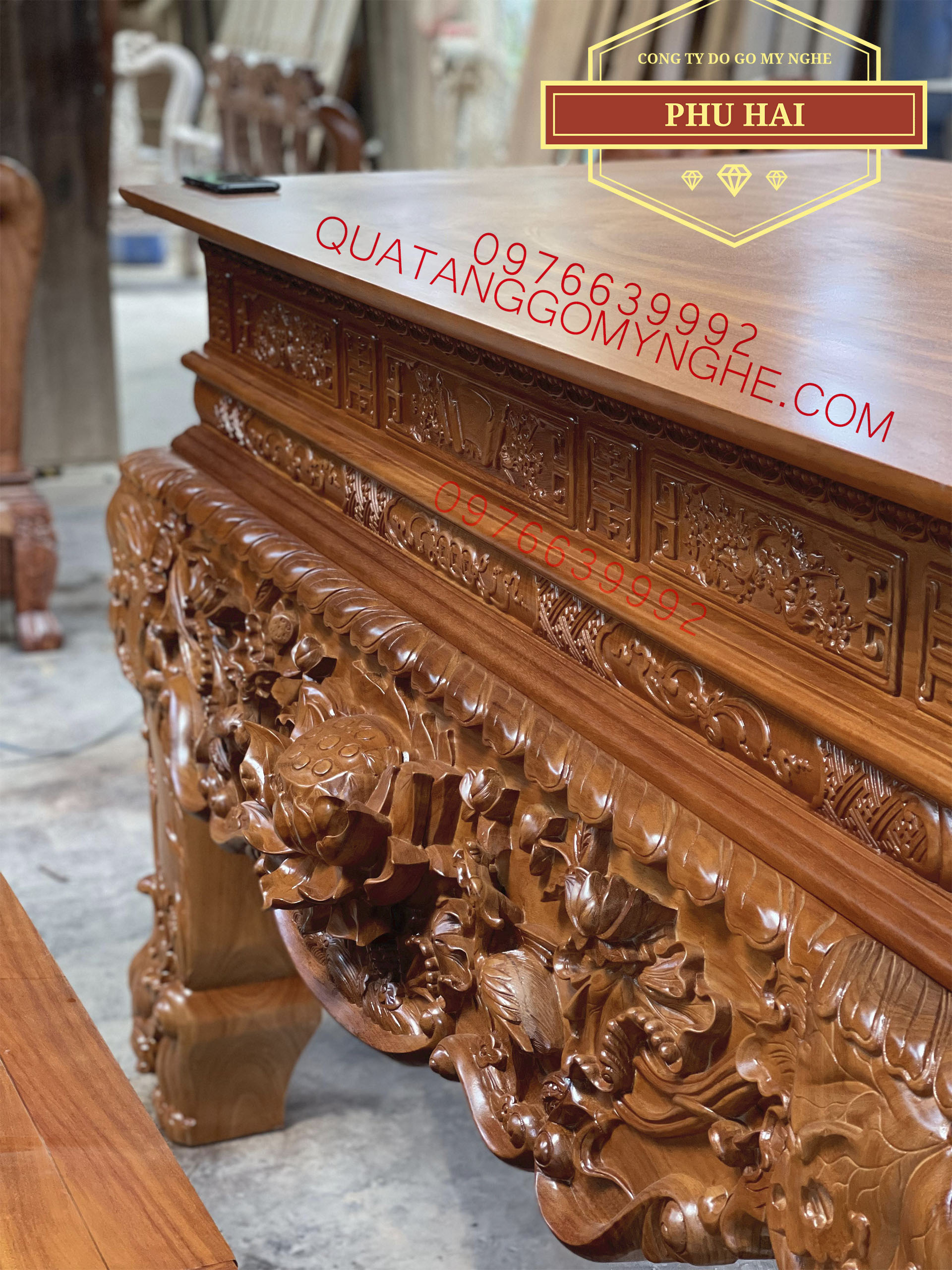 Sập Thờ Gia Tiên Chạm Sen