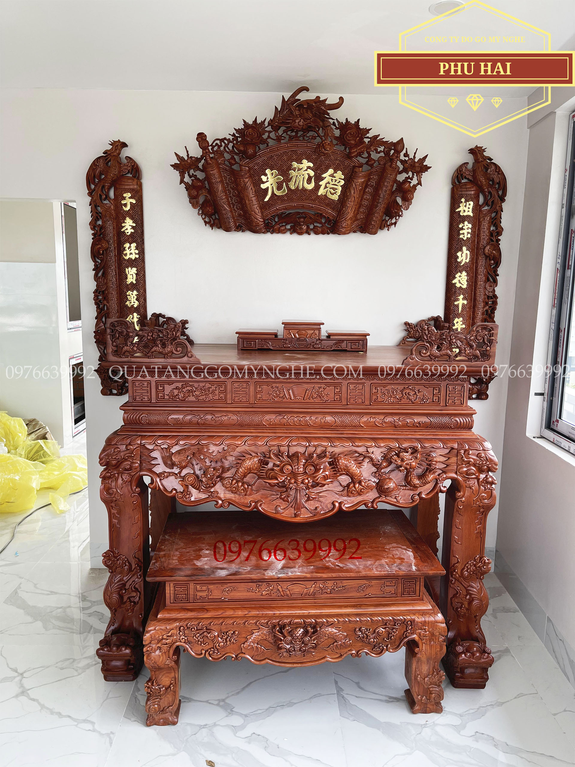 Bàn Thờ Gia Tiên Gỗ Chạm Rồng