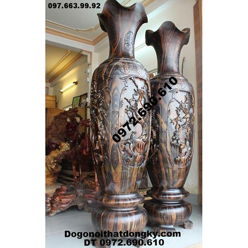 Đôi Lộc Bình Đẹp, Chạm Tứ Quí Vân Gỗ Mun LB47 Đôi Lộc Bình Đẹp, Chạm Tứ Quí Vân Gỗ Mun LB47
