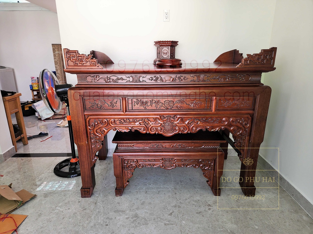 Bàn Thờ Gia Tiên Mẫu Ngũ Phúc gỗ gõ đỏ Bàn Thờ Gia Tiên Mẫu Ngũ Phúc gỗ gõ đỏ