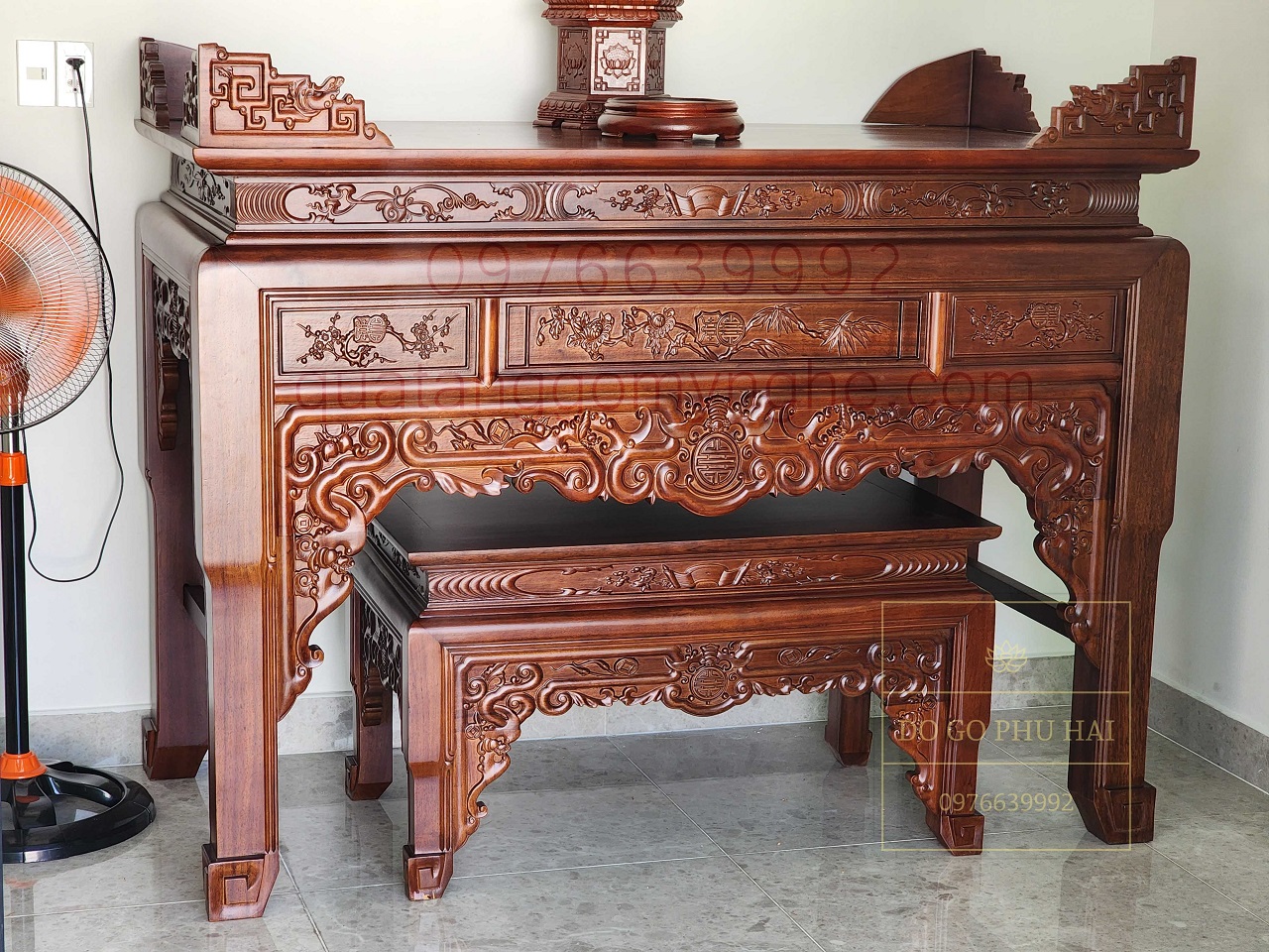 Bàn Thờ Gia Tiên Mẫu Ngũ Phúc gỗ gõ đỏ Bàn Thờ Gia Tiên Mẫu Ngũ Phúc gỗ gõ đỏ