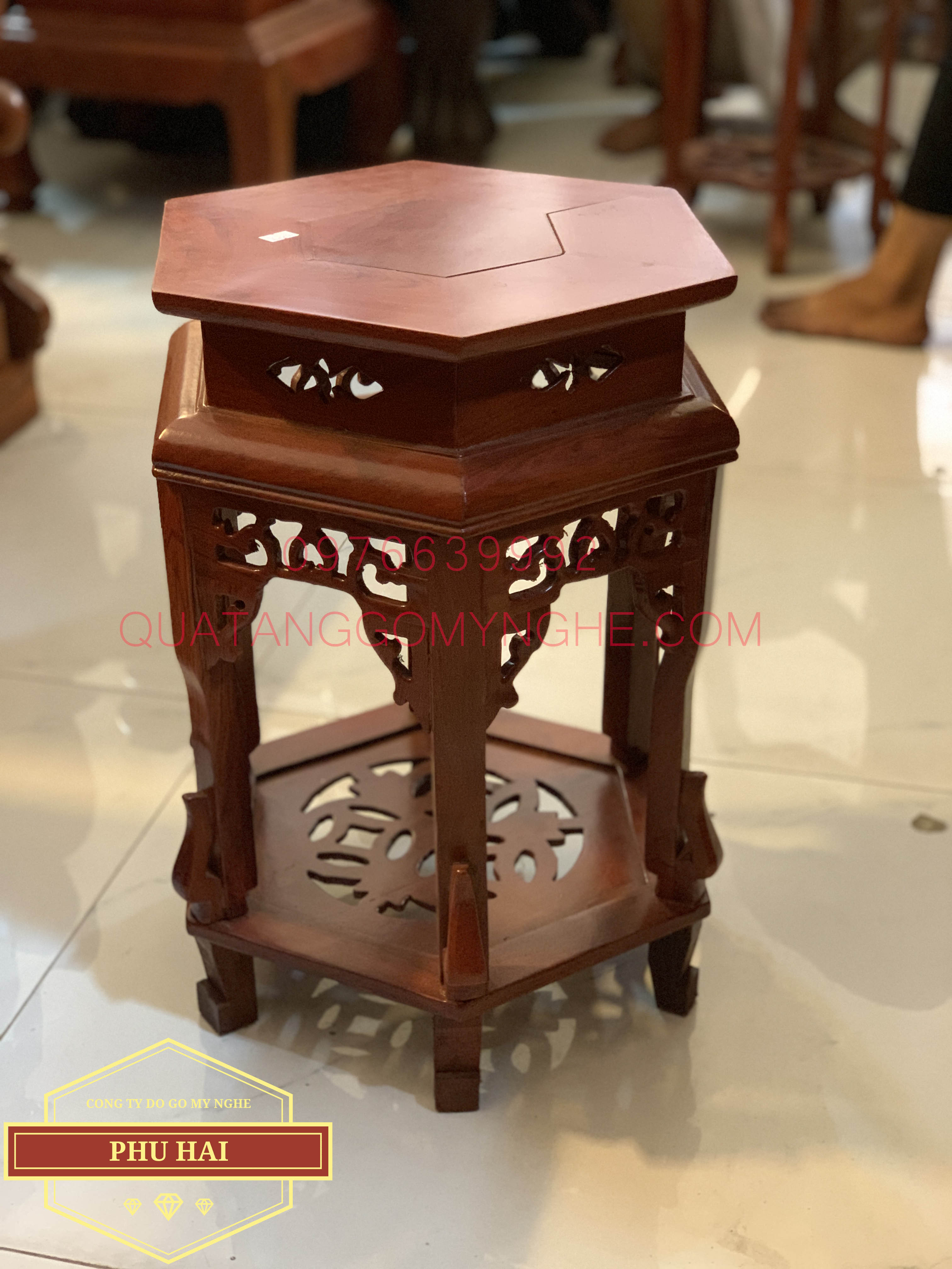 Đôn Gỗ Lục Giác Để Lộc Bình Cao 40 mặt 30 - DG50 Đôn Gỗ Lục Giác Để Lộc Bình Cao 40 mặt 30 - DG50