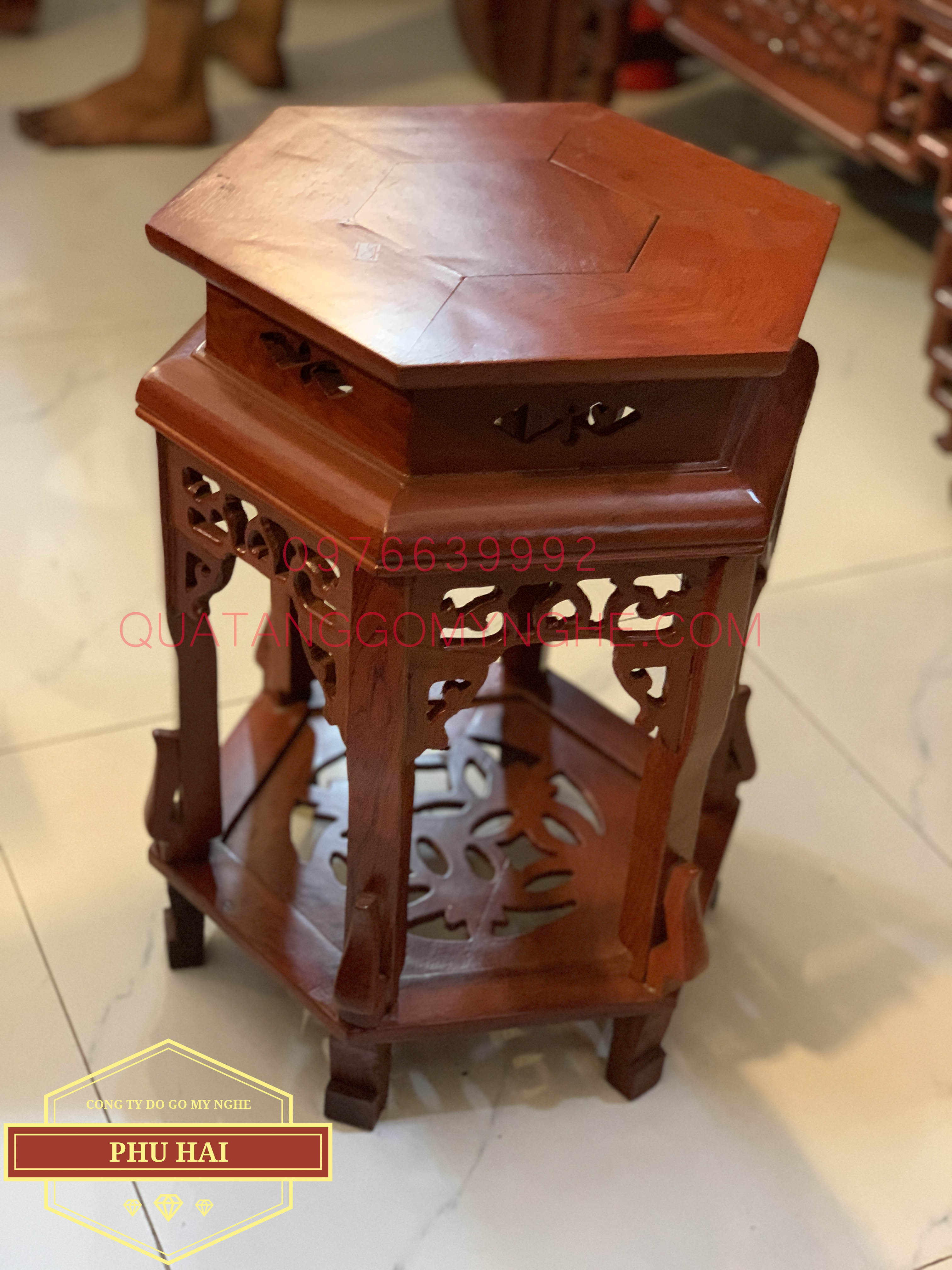 Đôn Gỗ Lục Giác Để Lộc Bình Cao 40 mặt 30 - DG50 Đôn Gỗ Lục Giác Để Lộc Bình Cao 40 mặt 30 - DG50