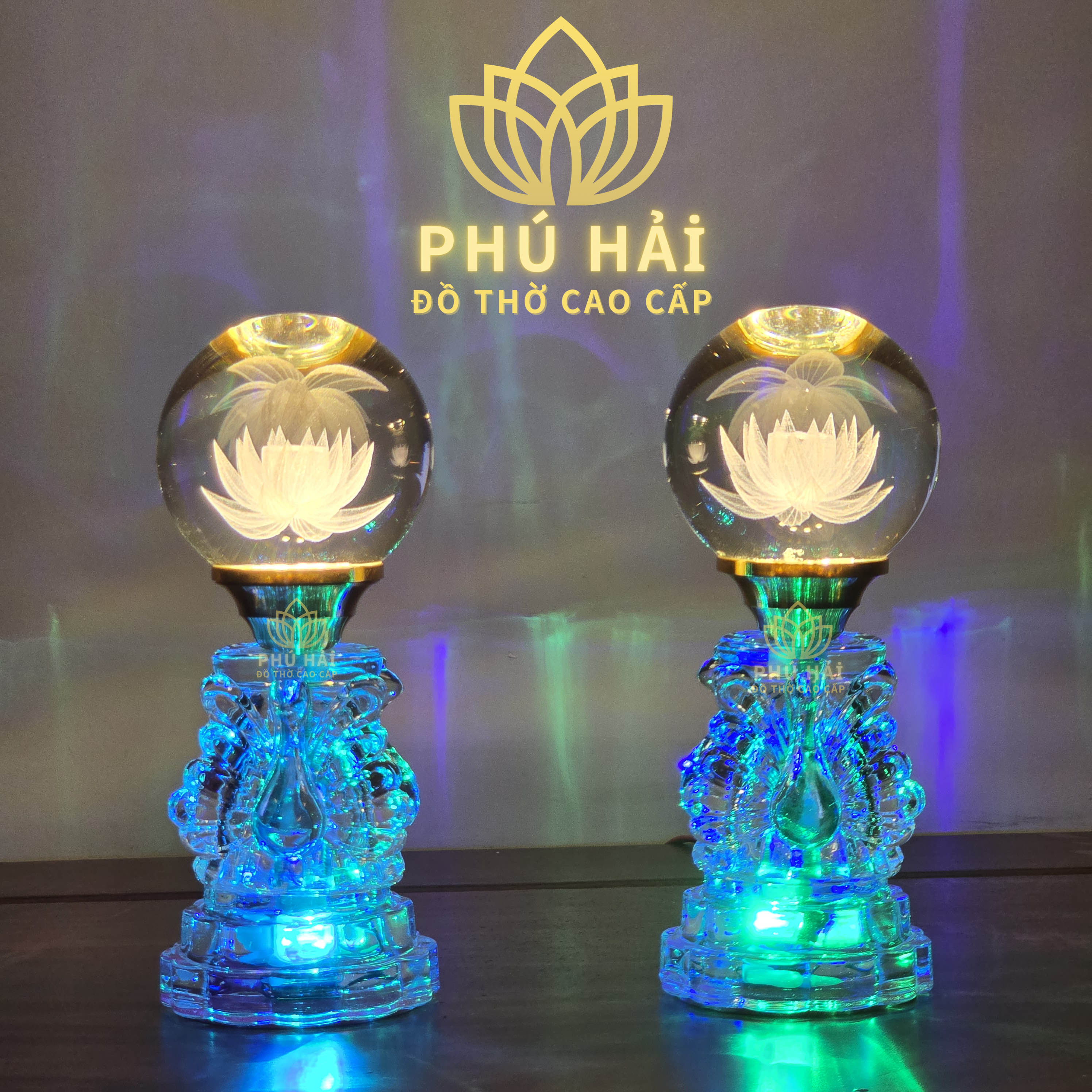 Đèn Thờ Cầu Pha Lê Thân Thủy Tinh Đổi Màu Kích Thước Cao 21 Cm Đèn Thờ Cầu Pha Lê Thân Thủy Tinh Đổi Màu Kích Thước Cao 21 Cm
