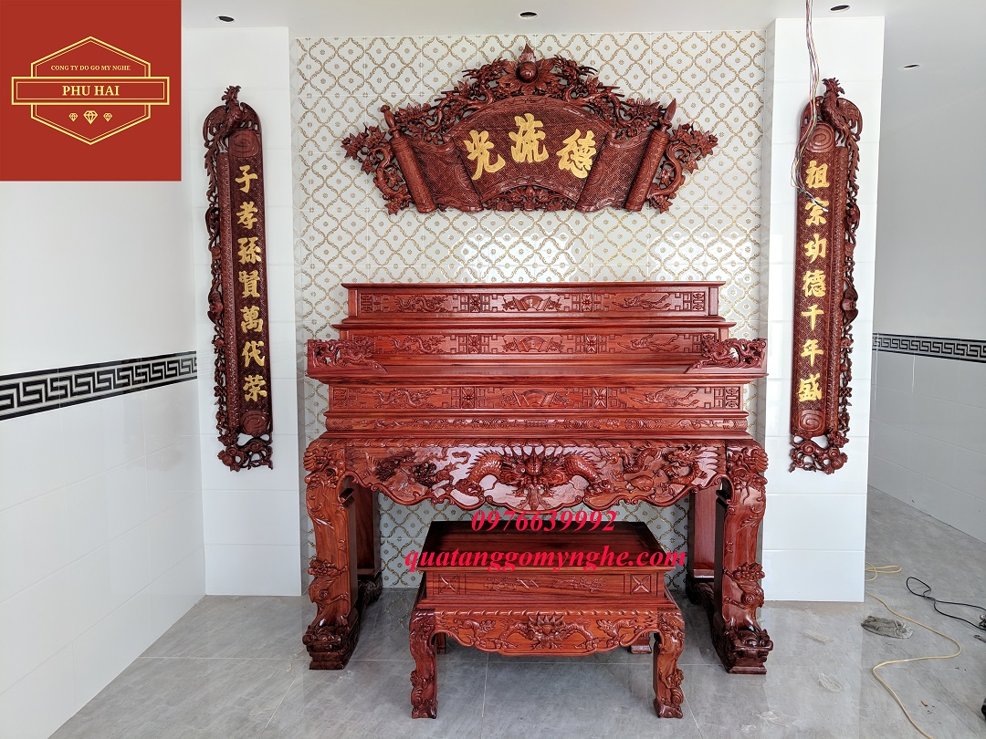 Sập thờ tam cấp gỗ hương chạm tứ linh Sập thờ tam cấp gỗ hương chạm tứ linh