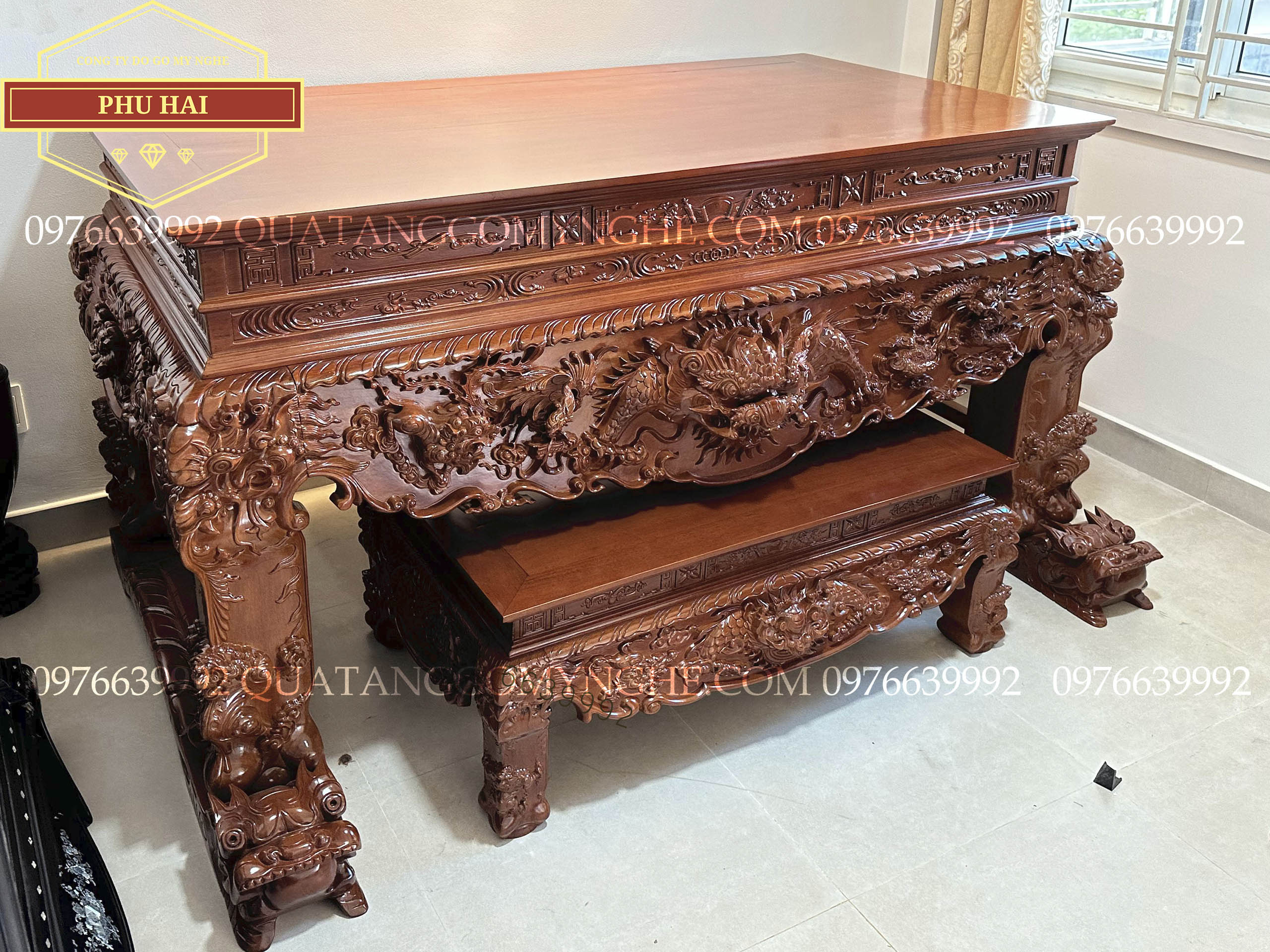 Sập Thờ Gỗ Đục Chạm Rồng Dài 2m17 Sập Thờ Gỗ Đục Chạm Rồng Dài 2m17