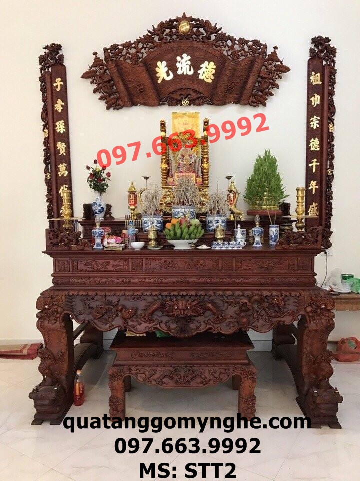 Sập thờ gỗ hương gụ mít chạm tứ linh STT2 Sập thờ gỗ hương gụ mít chạm tứ linh STT2