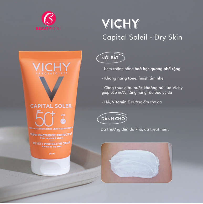 Kem Chống Nắng Vichy Capital Ideal Soleil Velvety Cream SPF50+ Cho Da Thường, Da Khô 
