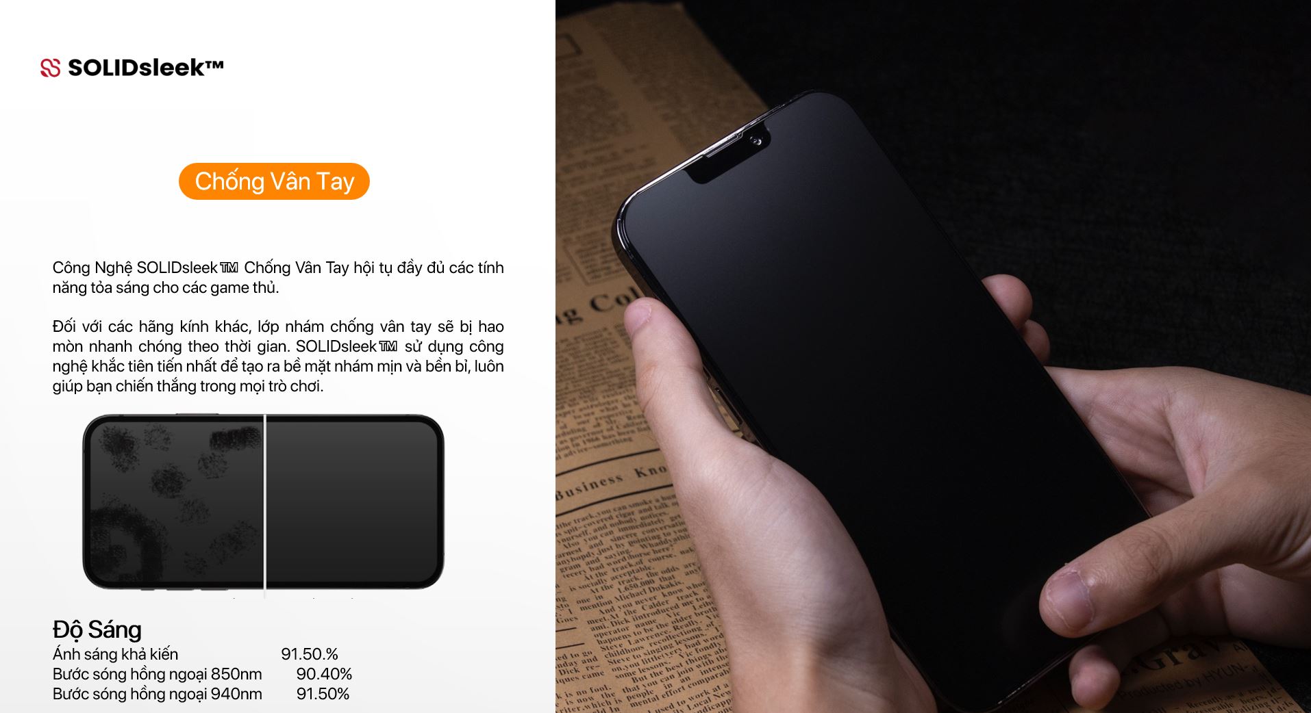 Cường Lực Kính Chống Vân Tay Zeelot Solidsleek™ Cho iPhone 13 Pro Max