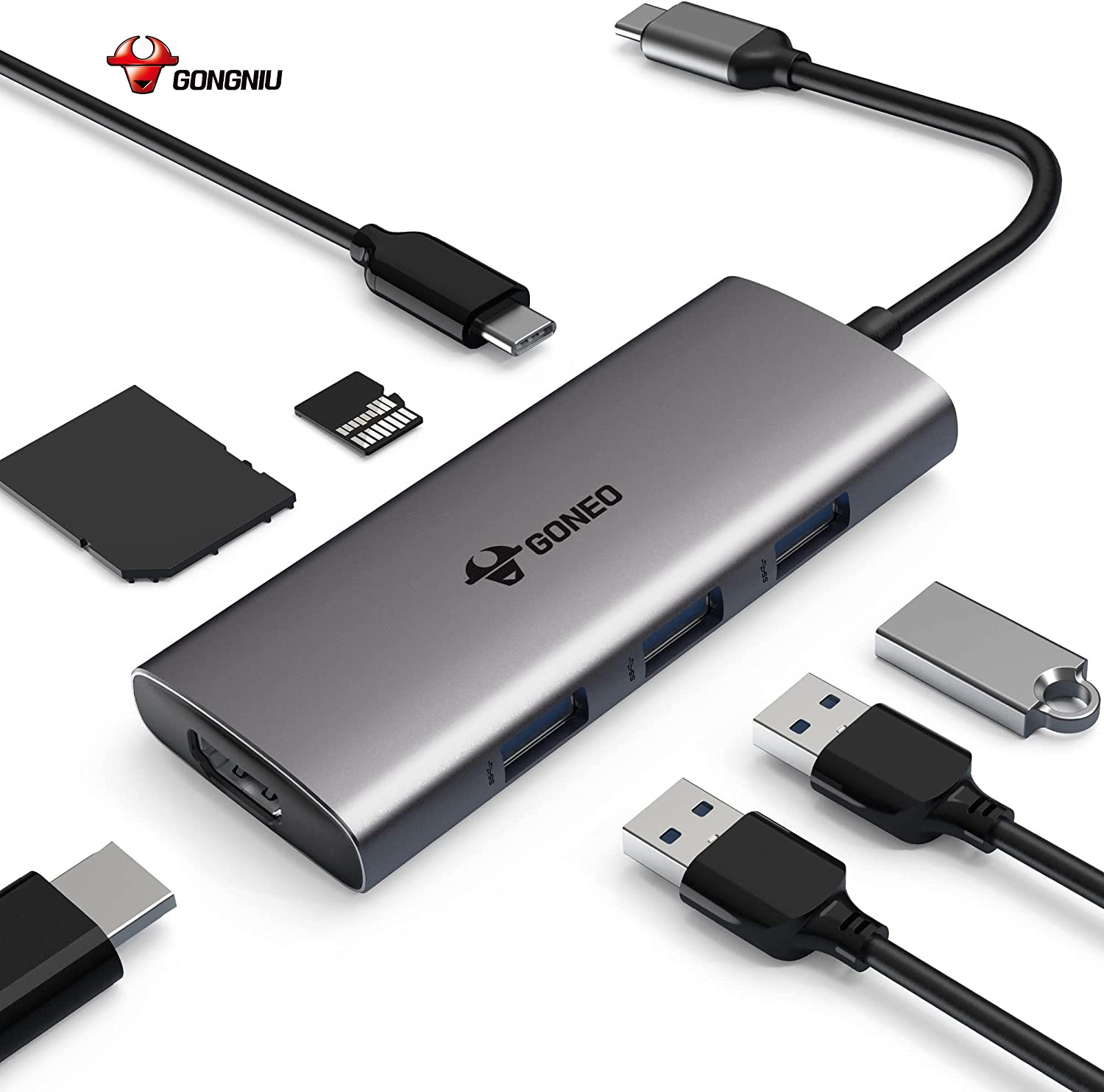 Cáp Chuyển Đổi GONEO USB-C 7 in 1 Hub with 4K HDMI Enternet - Cho Macbook, Surface Pro - Bảo Hành 2 Năm - Chính Hãng