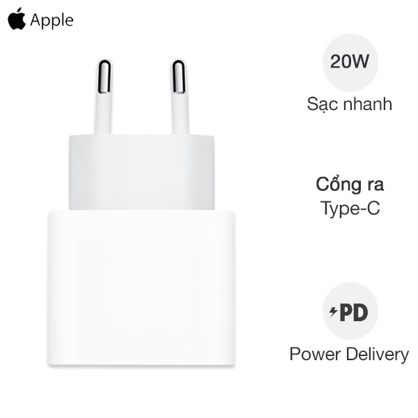 Củ Sạc Nhanh Apple 20W Type-C Chuẩn PD Cho iPhone 15 Pro Max/15 Pro/ 15 Plus/15 - Chính Hãng