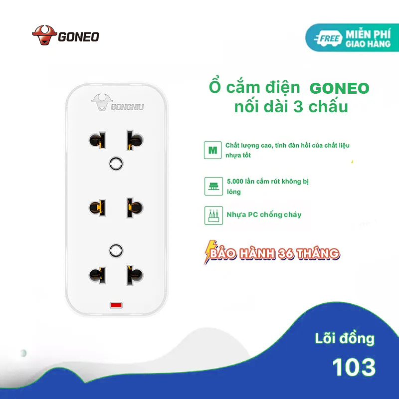 Ổ Cắm Điện Chống Cháy Mini GONEO 3 Ổ Không Kèm Dây – Công Suất 10A/250/2500W – Trắng – Chính Hãng - 103