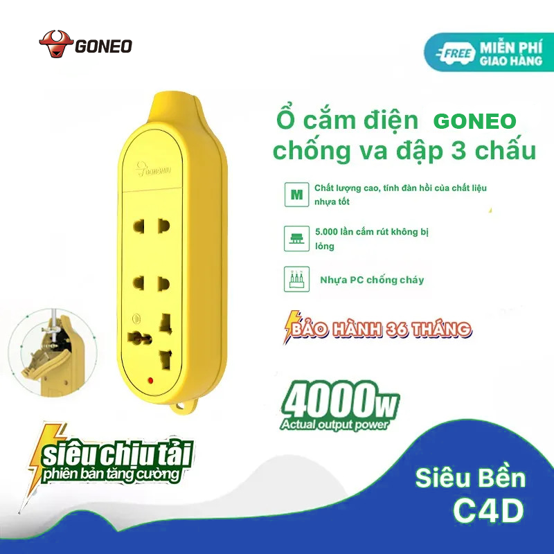 Ổ Cắm Chống Va Đập Chống Cháy GONEO 3 Ổ Đa Năng Công Suất Lớn 16A/4000W – C4D