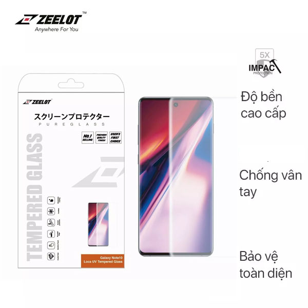 Cường lực Zeelot UV Anti-Glare CHỐNG VÂN TAY cho Samsung Galaxy Note 10 Plus - Hàng Fullbox - Chính hãng