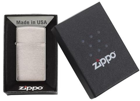 Zippo Slim Brushed Chrome xách tay nhập khẩu từ mỹ usa
