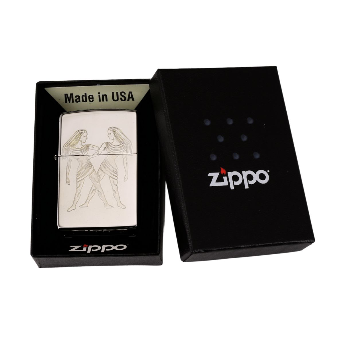Zippo Khắc 12 Cung Hoàng Đạo Song Tử - Gemini full box mới 100%