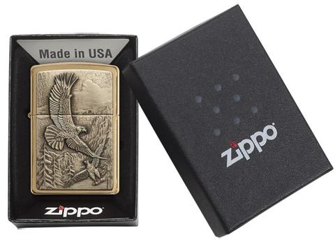 Zippo Where Eagles Dare Brushed Brass đại bàng bay lượn