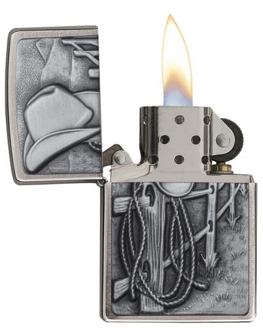 Zippo Cowboy Hat and Rope Emblem Brushed Chrome cao bồi miền viễn tây