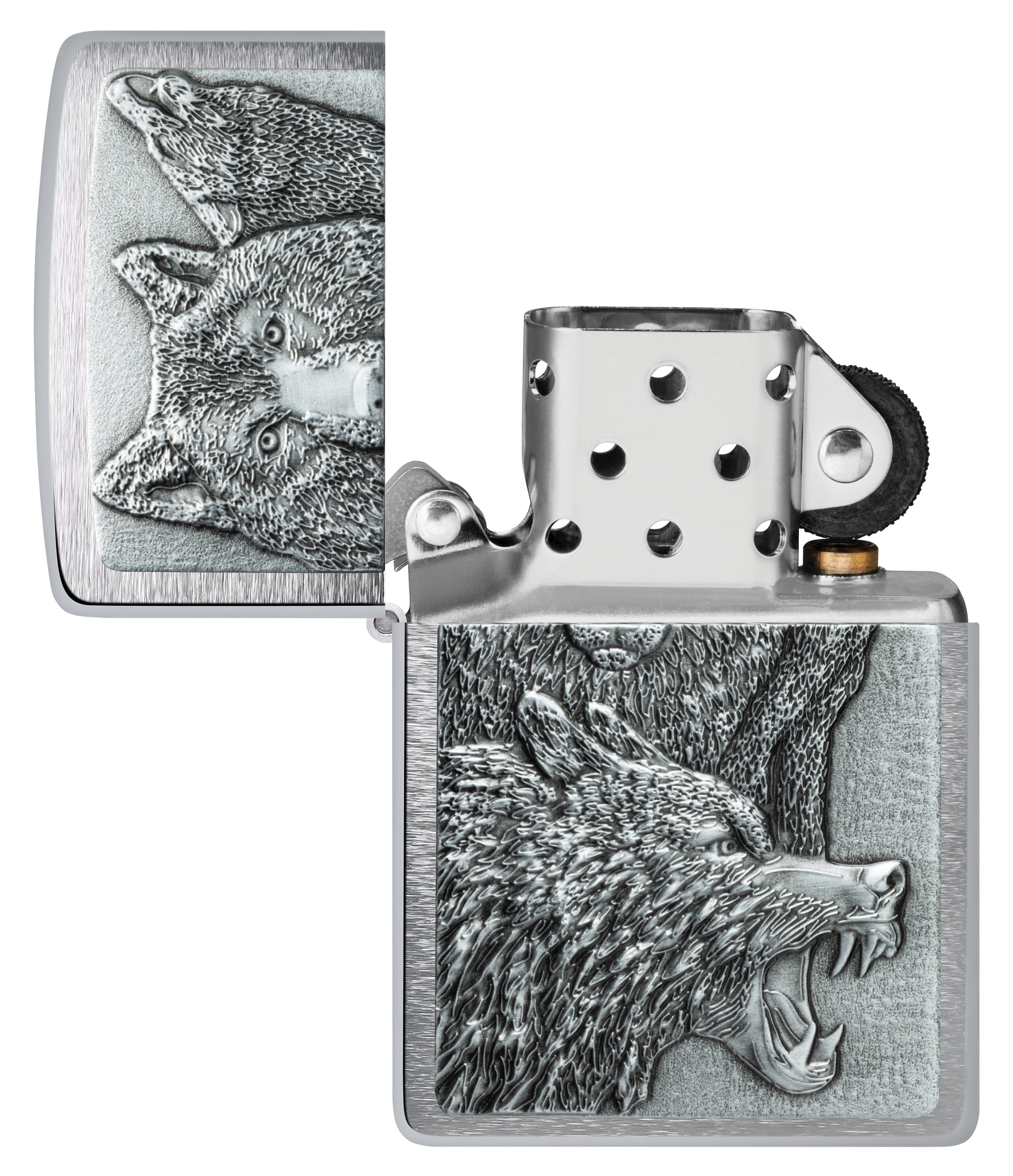 may-lua-zippo-46960-wolf-pack-emblem-brushed-chrome