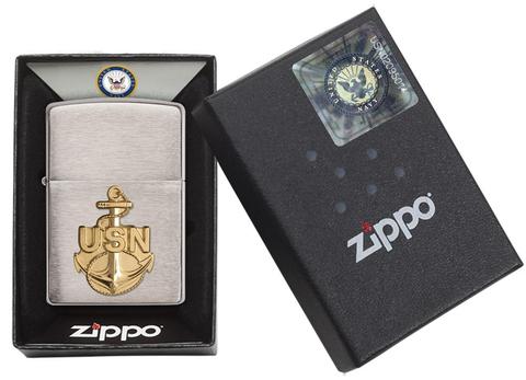 Zippo US Navy Anchor Emblem Brushed Chrome quà tặng cho người lính