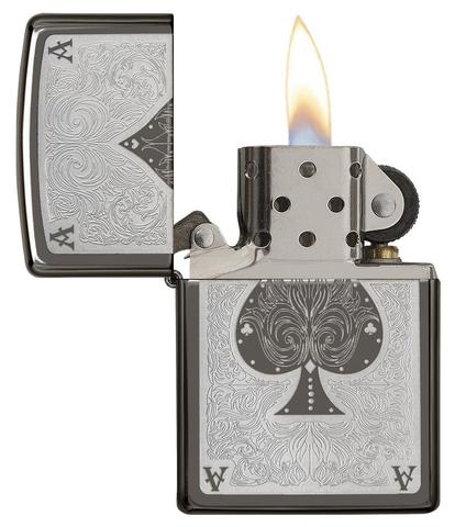 Zippo Ace Filigree Black Ice châu tinh trì thần bài