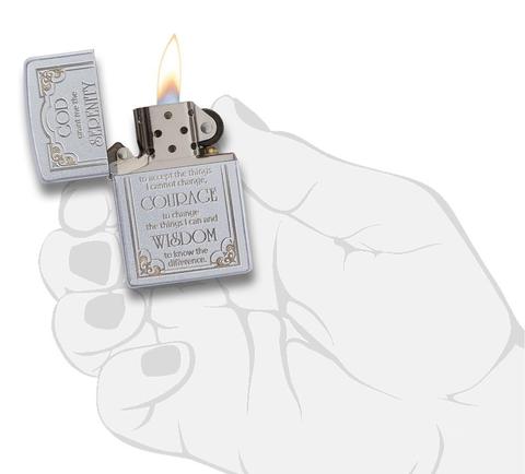 Zippo Serenity Prayer Satin Chrome đẹp độc lạ