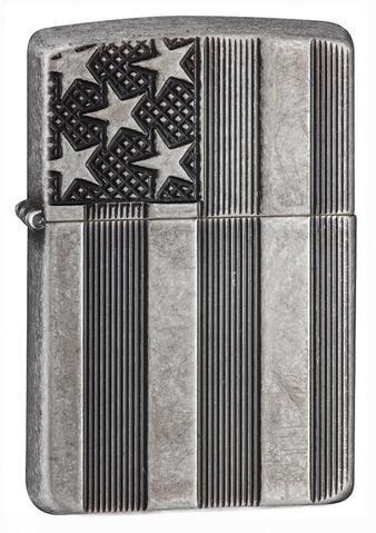 Zippo Armor US Flag Antique Silver Plate cao cấp