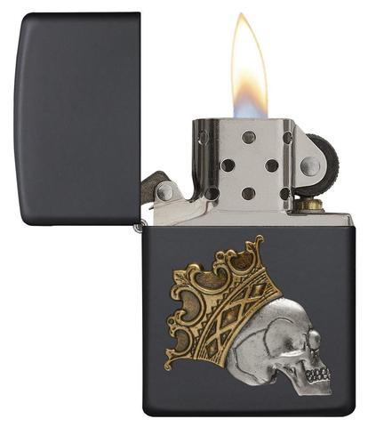 Zippo King Skull Emblem Black Matte zippo cao cấp