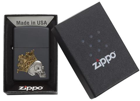 Zippo King Skull Emblem Black Matte đầu lâu hộp sọ vua
